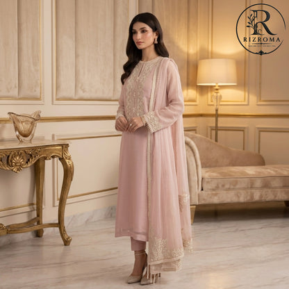 Luxury Chiffon Embroidered 3PC Suit with Chiffon Dupatta – Thread &amp; Adda Work Party Wear Pakistan