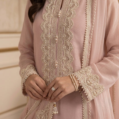 Luxury Chiffon Embroidered 3PC Suit with Chiffon Dupatta – Thread &amp; Adda Work Party Wear Pakistan