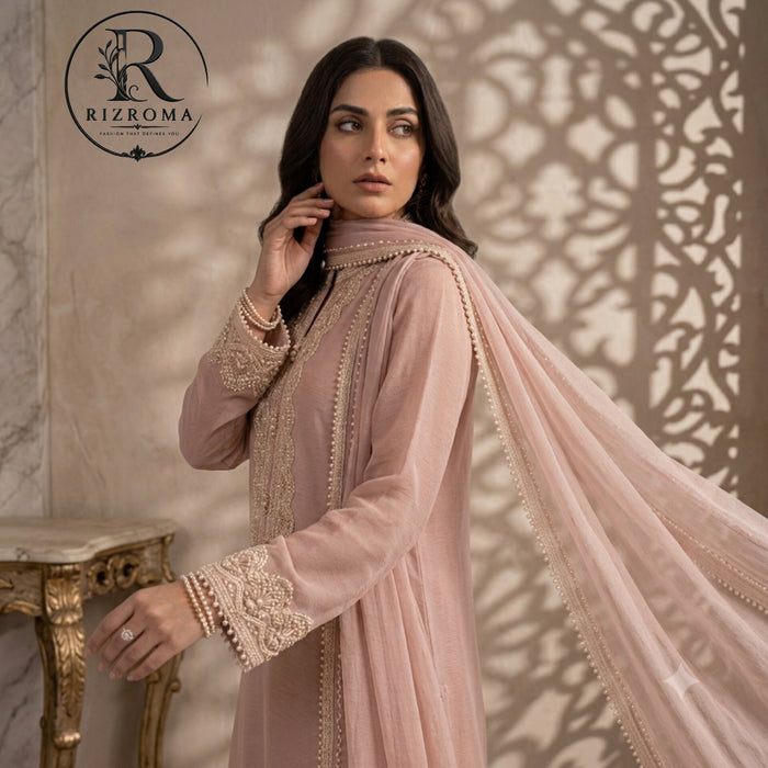 Luxury Chiffon Embroidered 3PC Suit with Chiffon Dupatta – Thread &amp; Adda Work Party Wear Pakistan