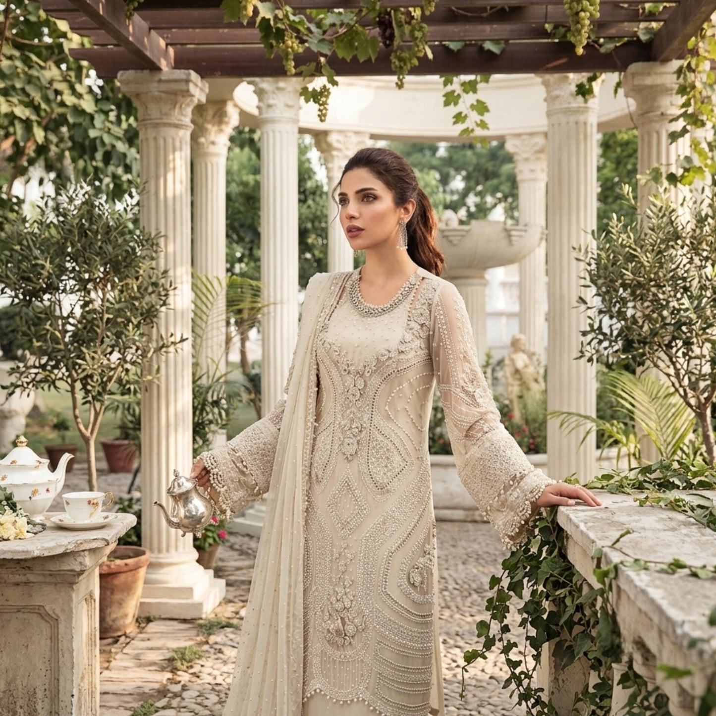 Luxury Chiffon Embroidered 3PC Unstitched Suit with Heavy Adda Work & Cutwork Dupatta – Premium Party Wear Pakistan