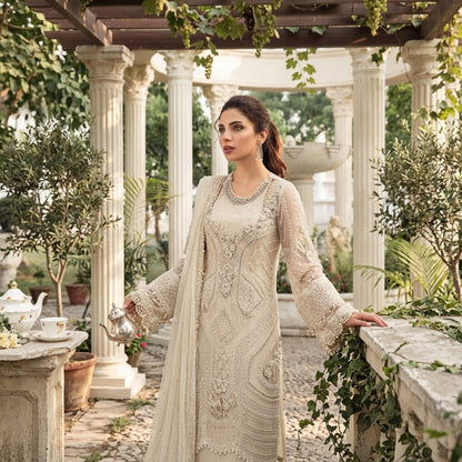 Luxury Chiffon Embroidered 3PC Unstitched Suit with Heavy Adda Work & Cutwork Dupatta – Premium Party Wear Pakistan
