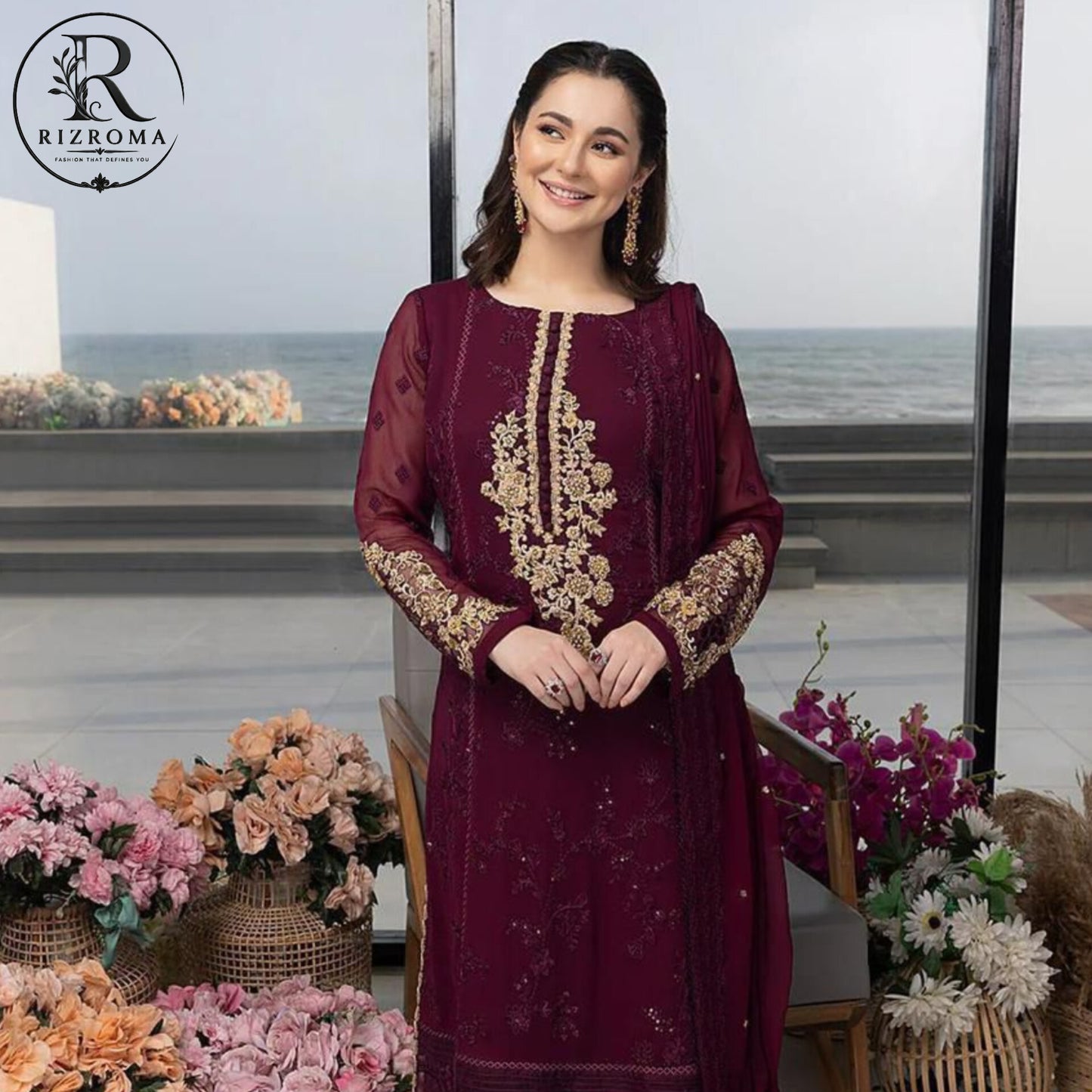 Luxury Chiffon Embroidered 3PC Unstitched Suit – Wedding &amp; Party Wear