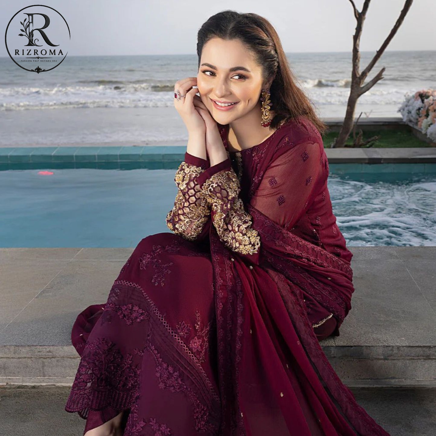 Luxury Chiffon Embroidered 3PC Unstitched Suit – Wedding &amp; Party Wear