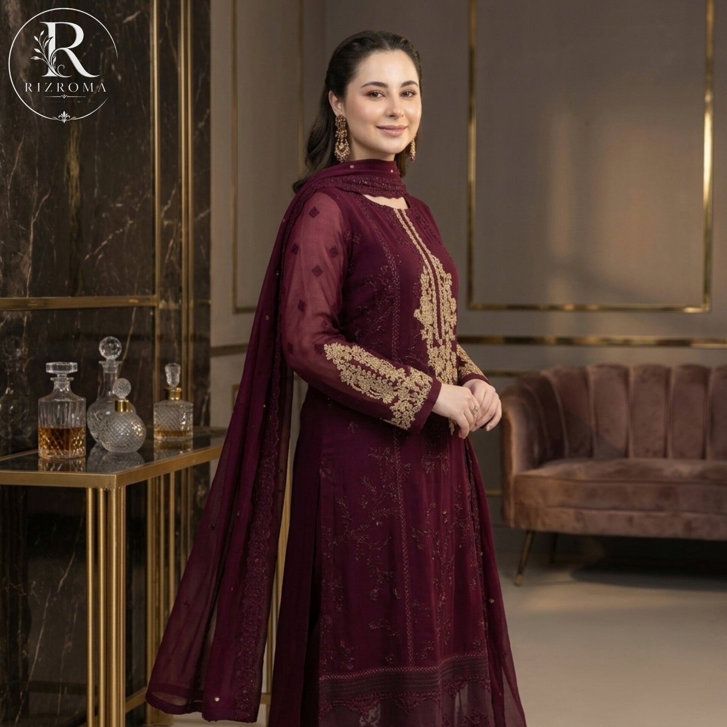Luxury Chiffon Embroidered 3PC Unstitched Suit – Wedding &amp; Party Wear