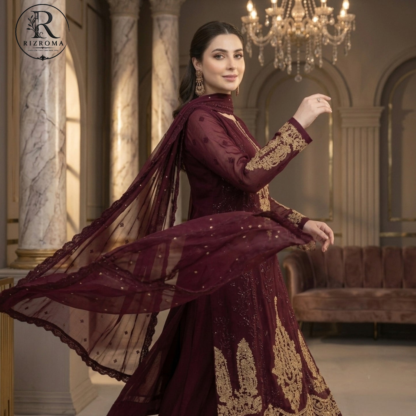 Luxury Chiffon Embroidered 3PC Unstitched Suit – Wedding &amp; Party Wear