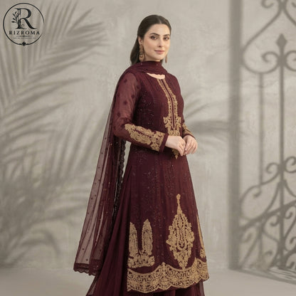 Luxury Chiffon Embroidered 3PC Unstitched Suit – Wedding &amp; Party Wear