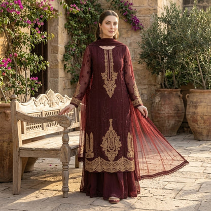 Luxury Chiffon Embroidered 3PC Unstitched Suit – Wedding &amp; Party Wear