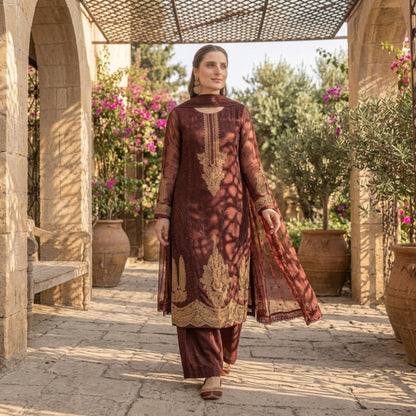 Luxury Chiffon Embroidered 3PC Unstitched Suit – Wedding &amp; Party Wear