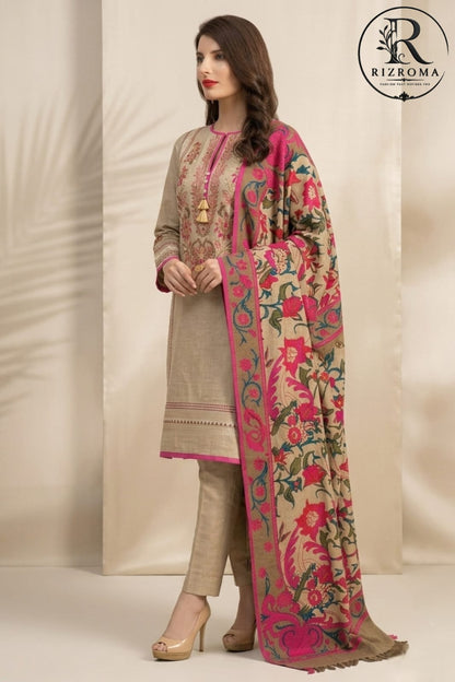 Elegant Beige Embroidered Unstitched Lawn 3 Piece Suit with Digital Printed Dupatta | Premium Pakistani Women's Summer Collection*