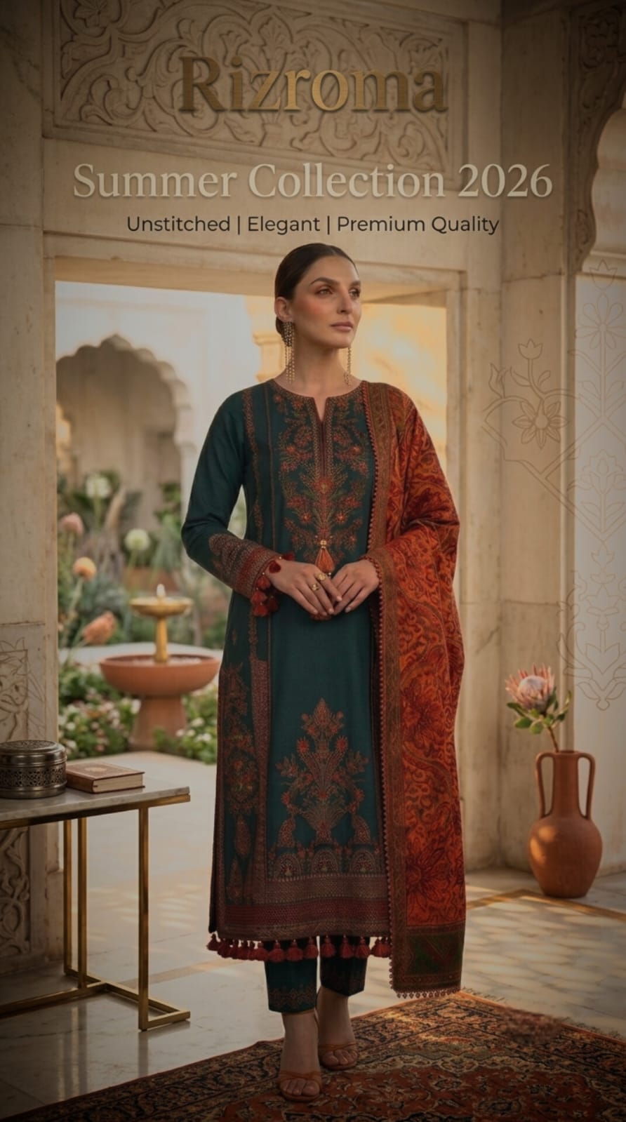 Elegant Teal Embroidered Unstitched Lawn 3 Piece Suit with Digital Printed Dupatta | Premium Pakistani Women's Summer Collection