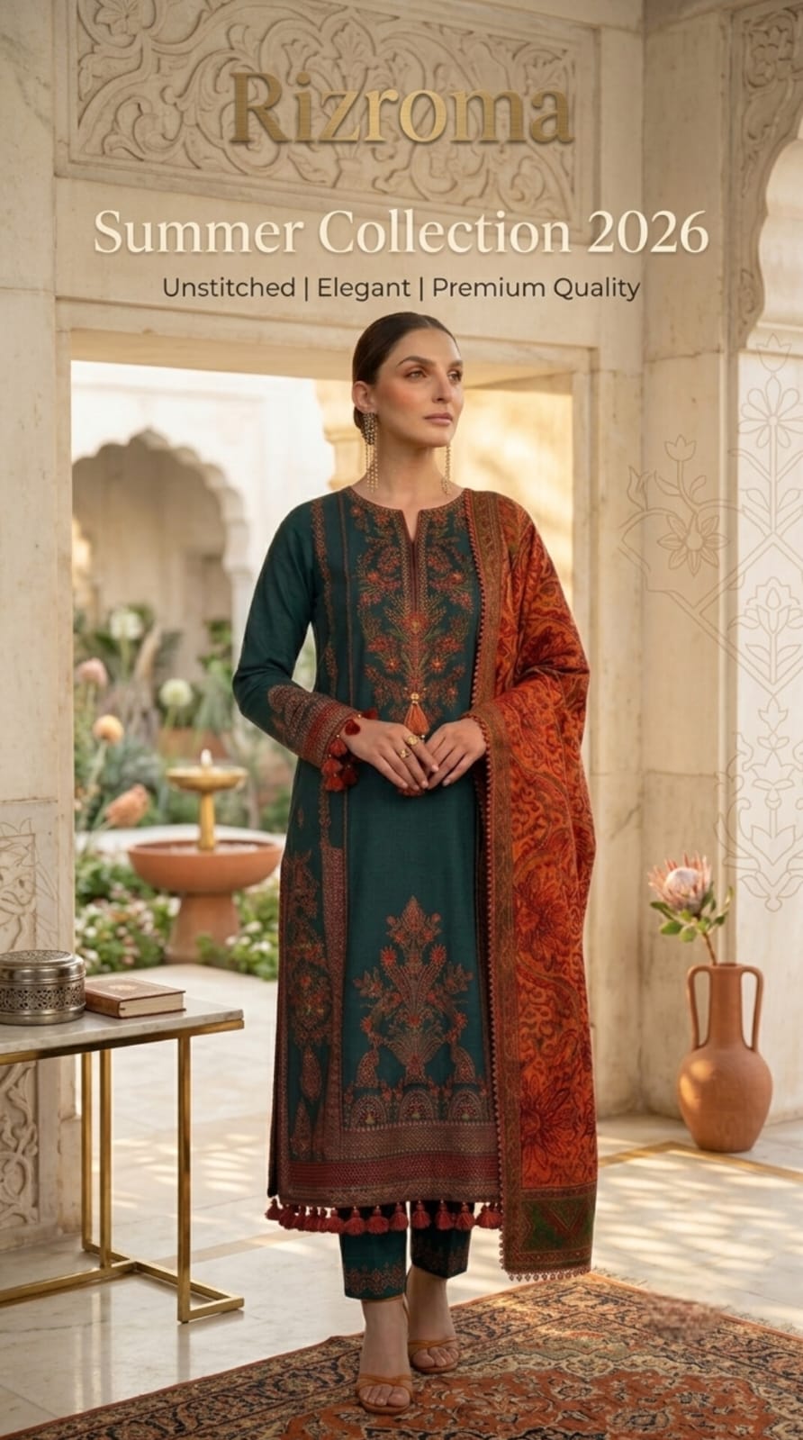 Elegant Teal Embroidered Unstitched Lawn 3 Piece Suit with Digital Printed Dupatta | Premium Pakistani Women's Summer Collection