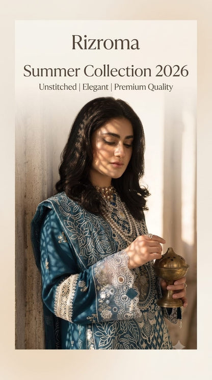 Luxury Teal Embroidered Unstitched Lawn 3 Piece Suit with Premium Printed Dupatta | Pakistani Designer Summer Collection