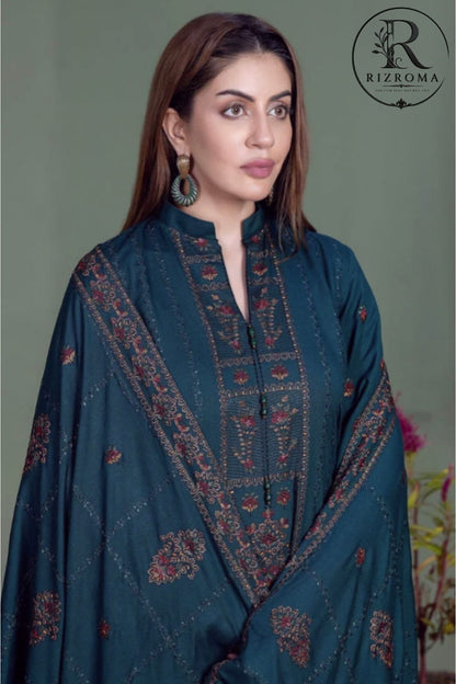 Elegant Teal Embroidered Unstitched Lawn 3 Piece Suit with Premium Printed Dupatta | Pakistani Designer Summer Collection