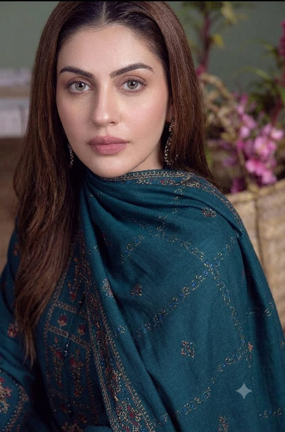Elegant Teal Embroidered Unstitched Lawn 3 Piece Suit with Premium Printed Dupatta | Pakistani Designer Summer Collection