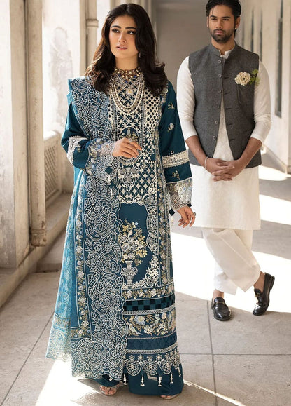 Premium Teal Embroidered Unstitched Lawn 3 Piece Suit with Luxury Printed Dupatta | Pakistani Designer Summer Collection
