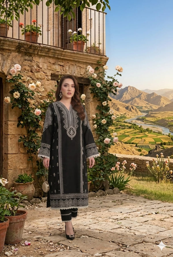 Elegant Black Printed Chiffon Unstitched 3 Piece Suit with Premium Printed Dupatta | Pakistani Designer Collection
