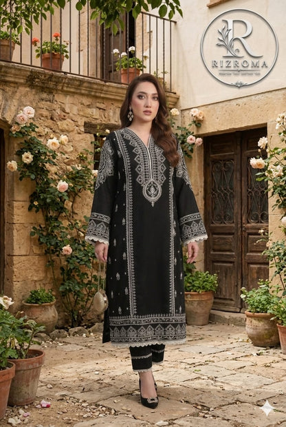 Elegant Black Printed Chiffon Unstitched 3 Piece Suit with Premium Printed Dupatta | Pakistani Designer Collection