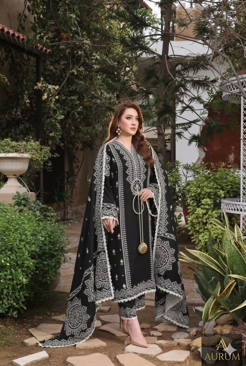 Elegant Black Printed Chiffon Unstitched 3 Piece Suit with Premium Printed Dupatta | Pakistani Designer Collection