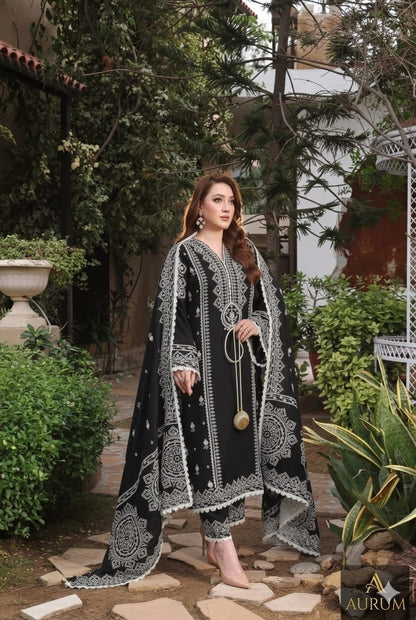 Elegant Black Printed Chiffon Unstitched 3 Piece Suit with Premium Printed Dupatta | Pakistani Designer Collection