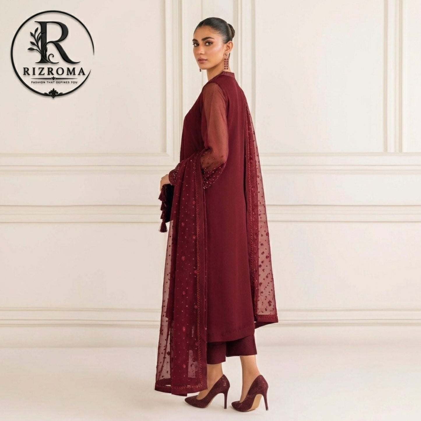 Pure Chiffon with Malai trouser 3PC Suit Party Wear Pakistan