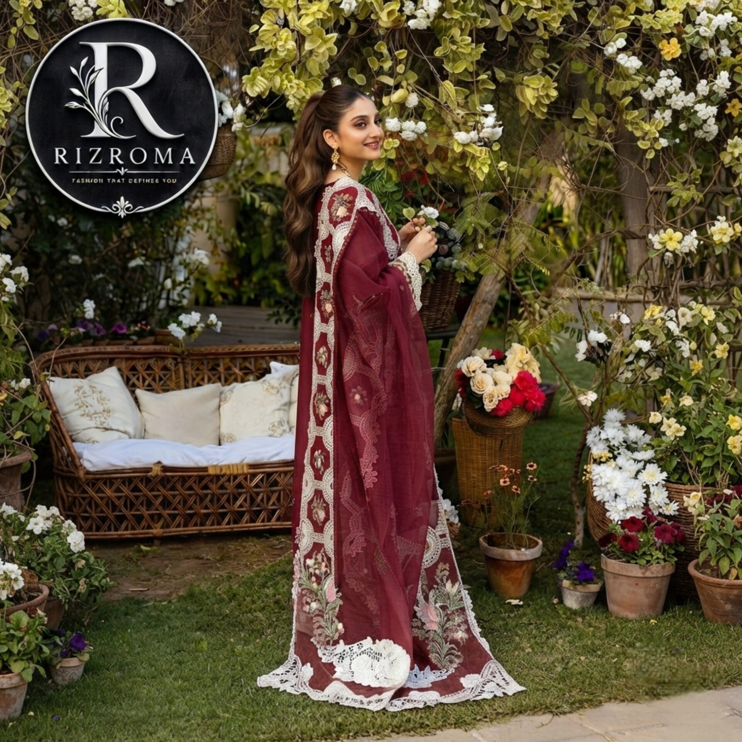 ELAF Chikankari Lawn 3PC Suit Heavy Embroidered with Khaddi Net Dupatta