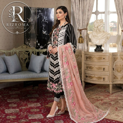 Luxury Eid Lawn Embroidered 3PC Suit with Organza Dupatta Premium Collection