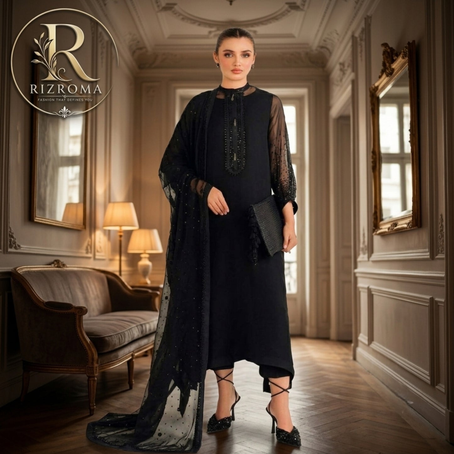 Pure Chiffon with Malai trouser 3PC Suit Party Wear Pakistan