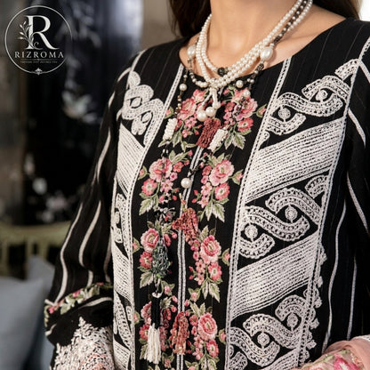 Luxury Eid Lawn Embroidered 3PC Suit with Organza Dupatta Premium Collection