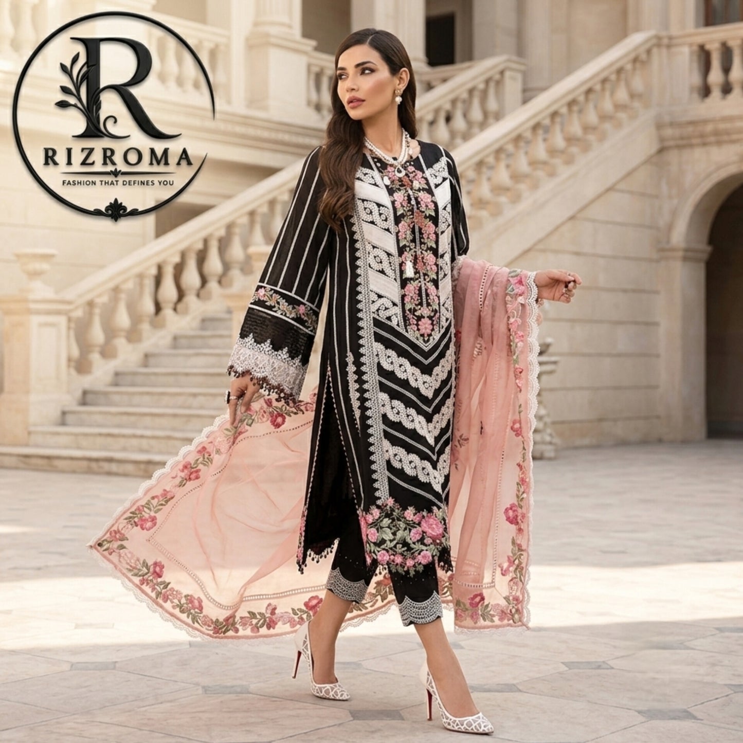 Luxury Eid Lawn Embroidered 3PC Suit with Organza Dupatta Premium Collection