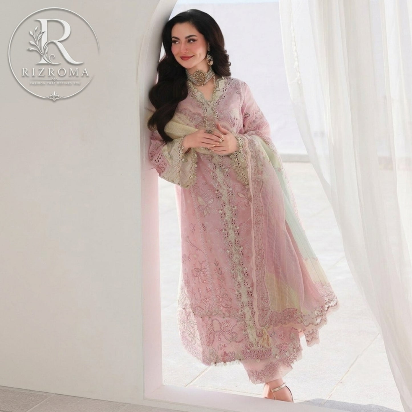 Light Pink Cotton 3PC Suit Festive Wear Pakistan
