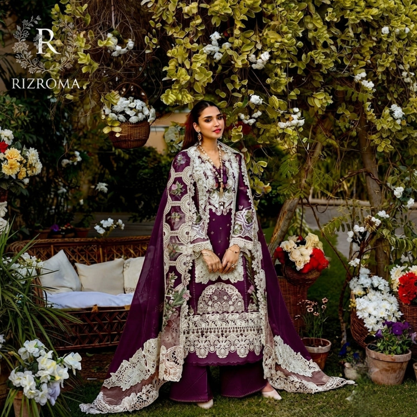 ELAF Chikankari Lawn 3PC Suit Heavy Embroidered with Khaddi Net Dupatta