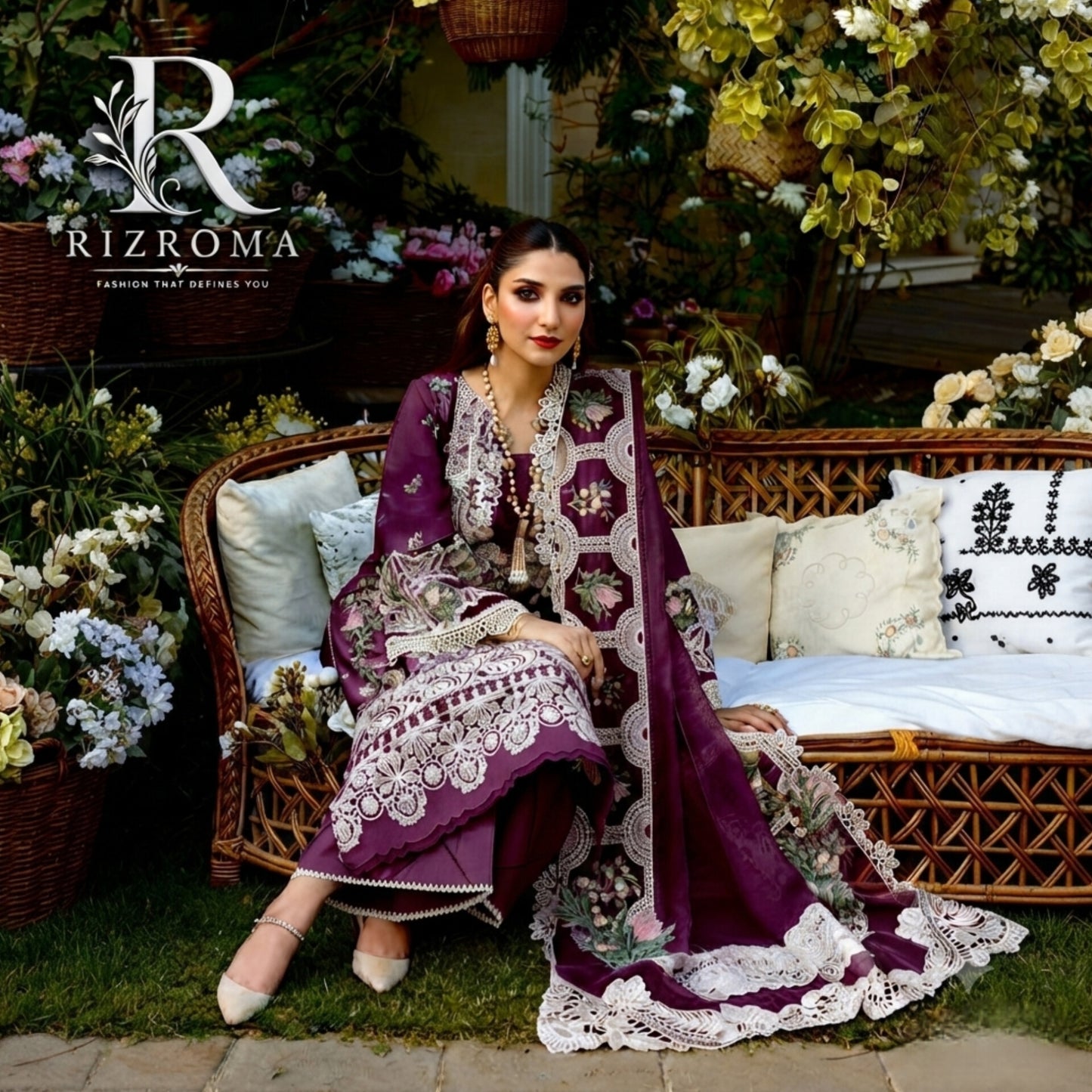 ELAF Chikankari Lawn 3PC Suit Heavy Embroidered with Khaddi Net Dupatta