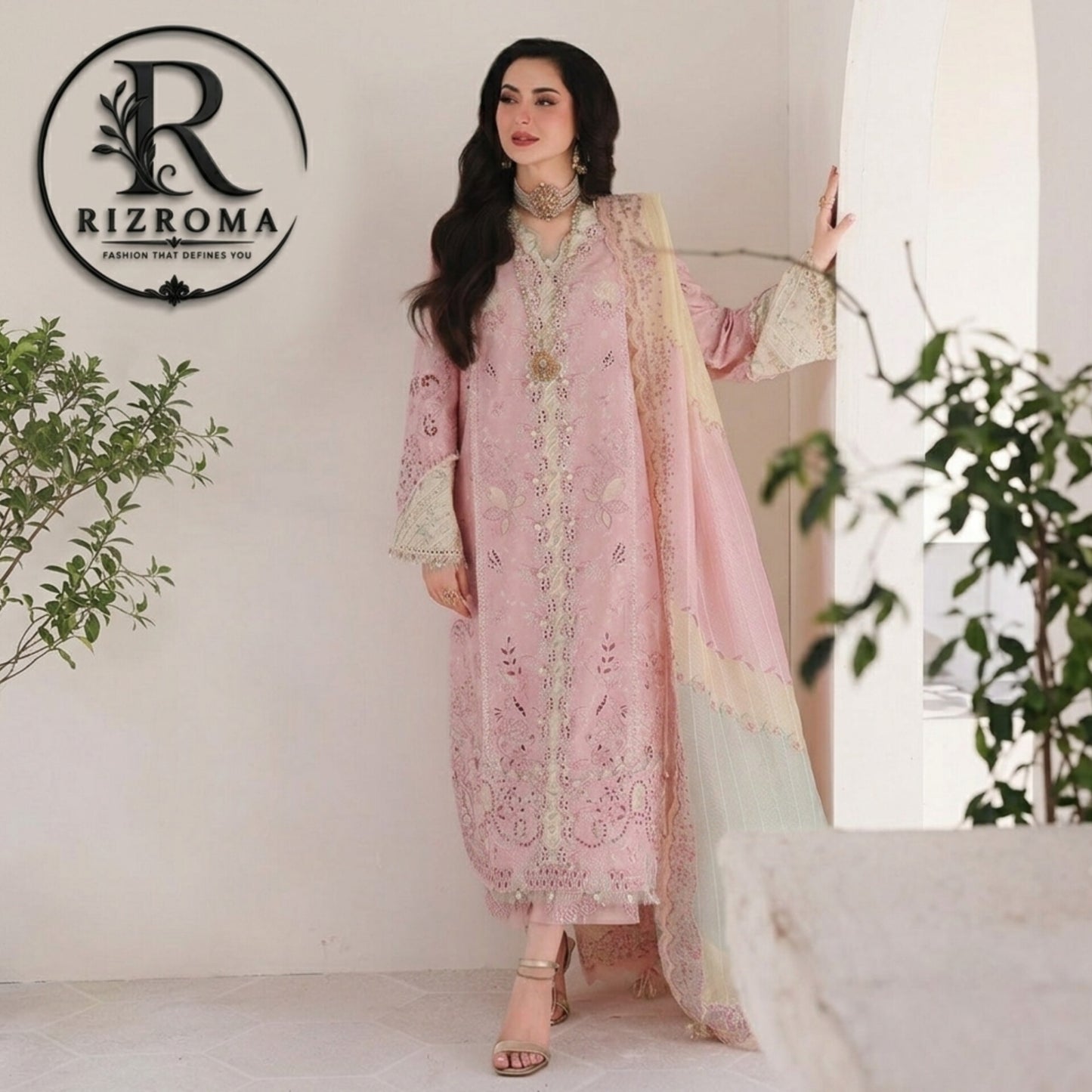 Light Pink Cotton 3PC Suit Festive Wear Pakistan