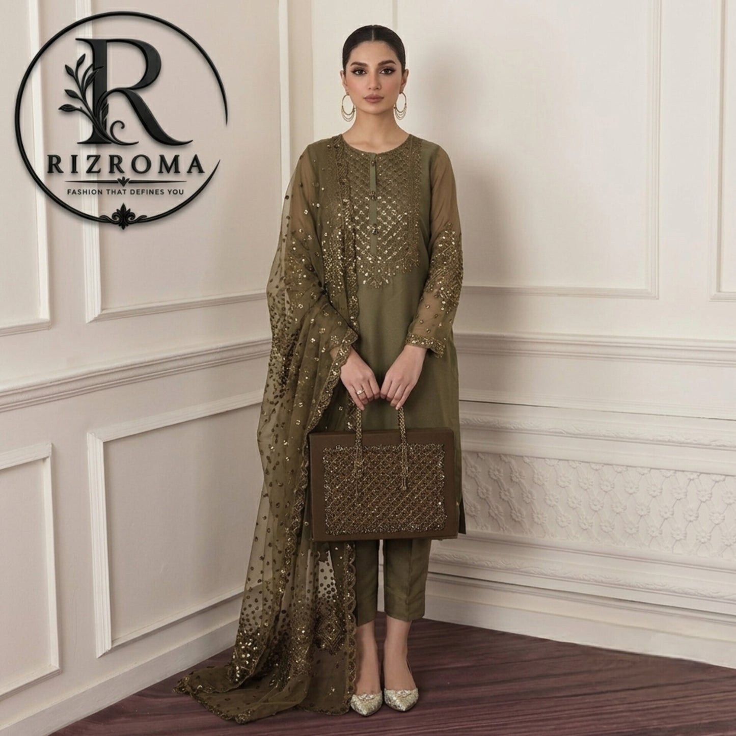 Baroque Chiffon 3PC Embroidered Suit  Party Wear Pakistan