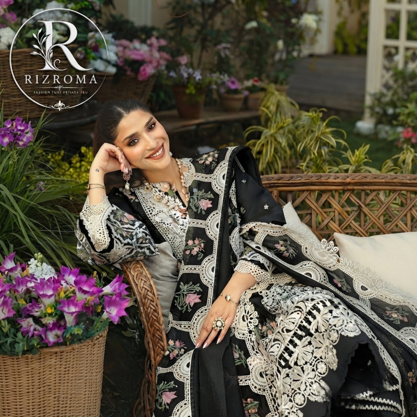 ELAF Chikankari Lawn 3PC Suit Heavy Embroidered with Khaddi Net Dupatta