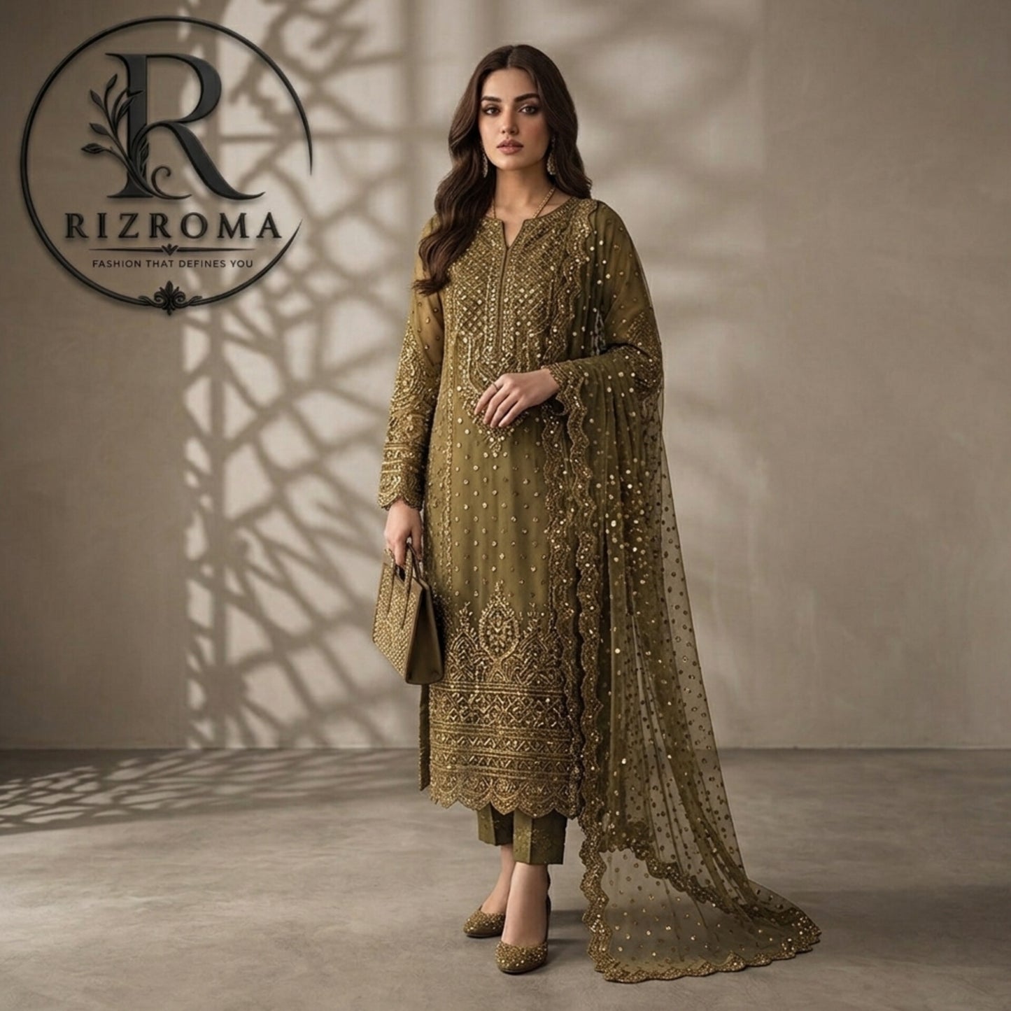 Baroque Chiffon 3PC Embroidered Suit  Party Wear Pakistan