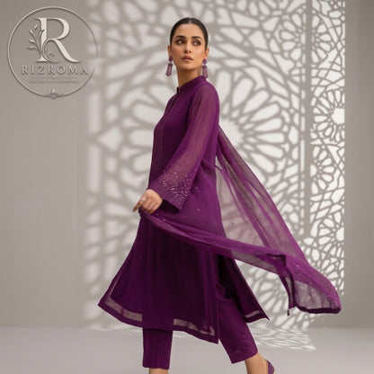 Pure Chiffon with Malai trouser 3PC Suit Party Wear Pakistan