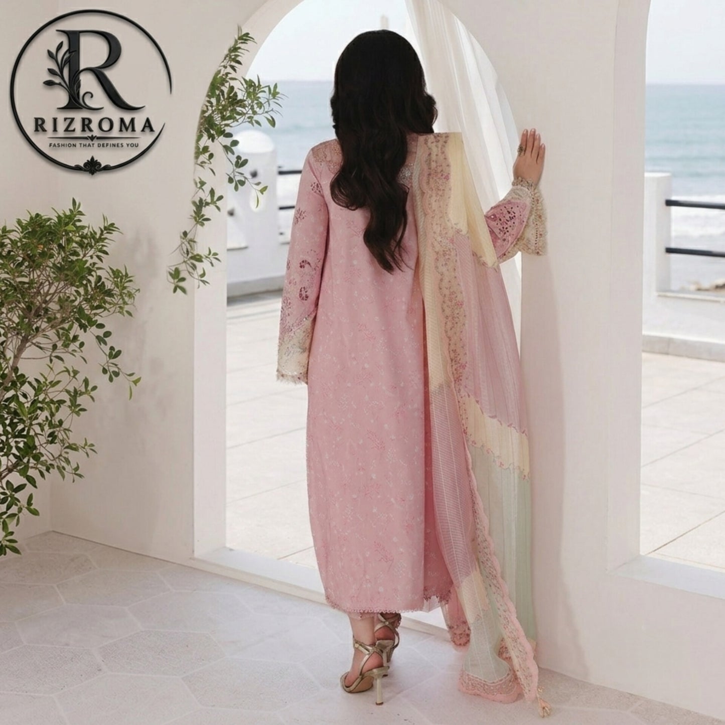 Light Pink Cotton 3PC Suit Festive Wear Pakistan