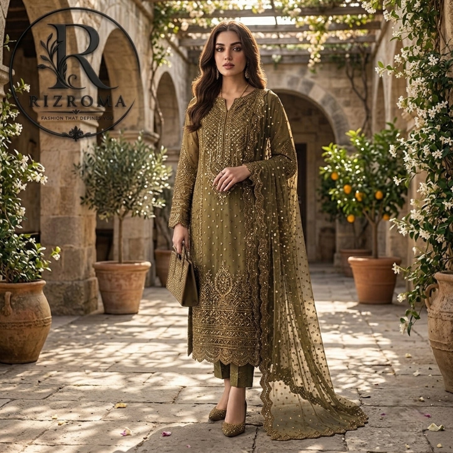 Baroque Chiffon 3PC Embroidered Suit  Party Wear Pakistan
