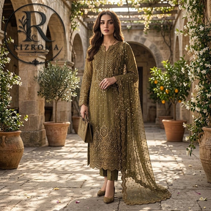Baroque Chiffon 3PC Embroidered Suit  Party Wear Pakistan