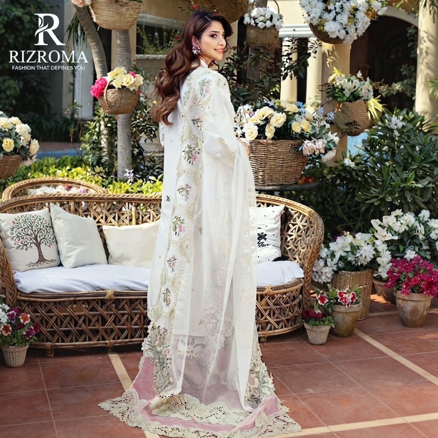 ELAF Chikankari Lawn 3PC Suit Heavy Embroidered with Khaddi Net Dupatta