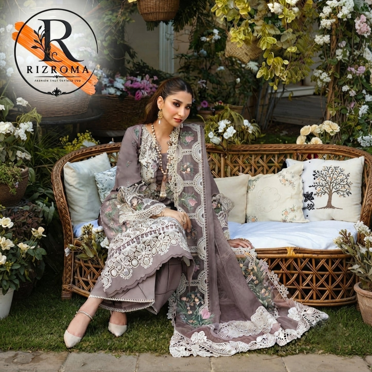 ELAF Chikankari Lawn 3PC Suit Heavy Embroidered with Khaddi Net Dupatta
