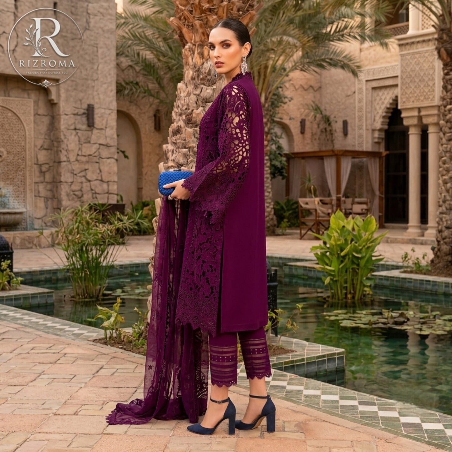 Premium Cotton Embroidered 3PC Suit with Organza Dupatta & 3D Floral Work