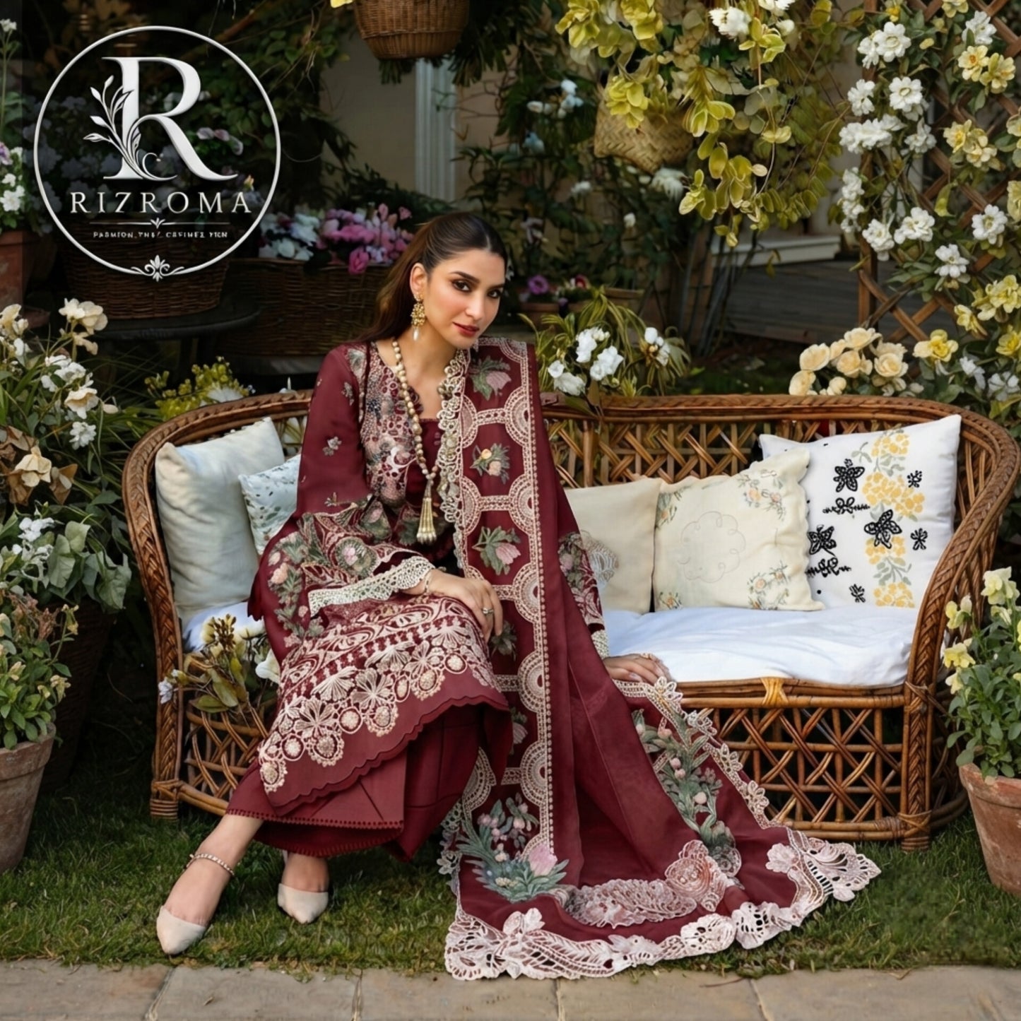 ELAF Chikankari Lawn 3PC Suit Heavy Embroidered with Khaddi Net Dupatta