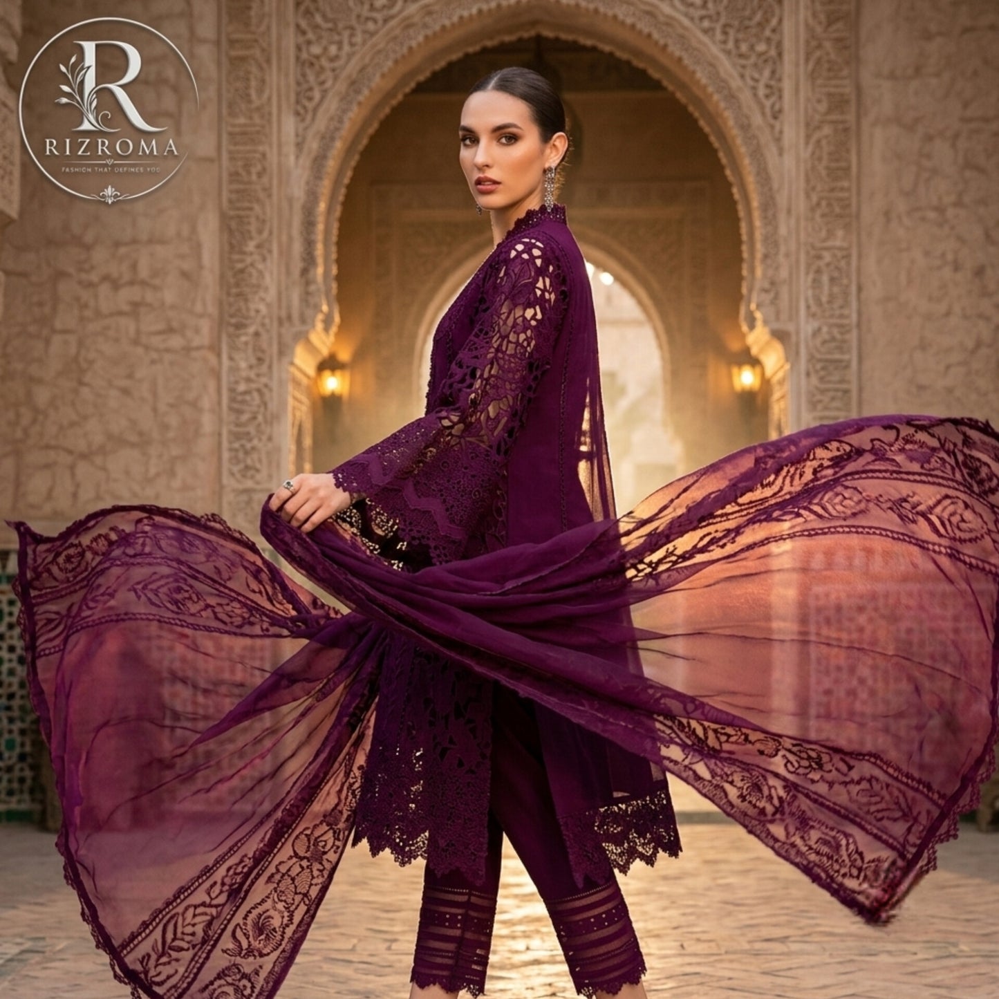 Premium Cotton Embroidered 3PC Suit with Organza Dupatta & 3D Floral Work