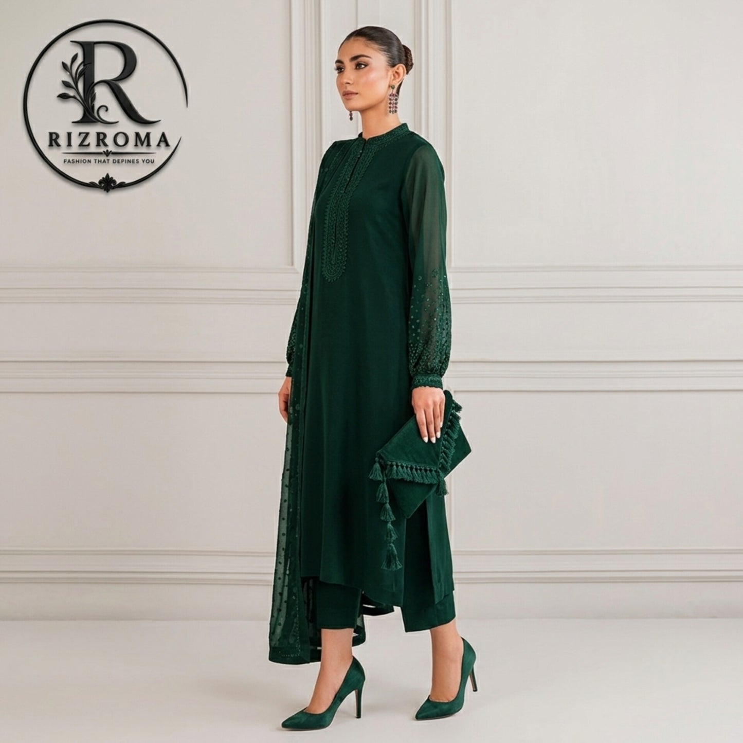 Pure Chiffon with Malai trouser 3PC Suit Party Wear Pakistan
