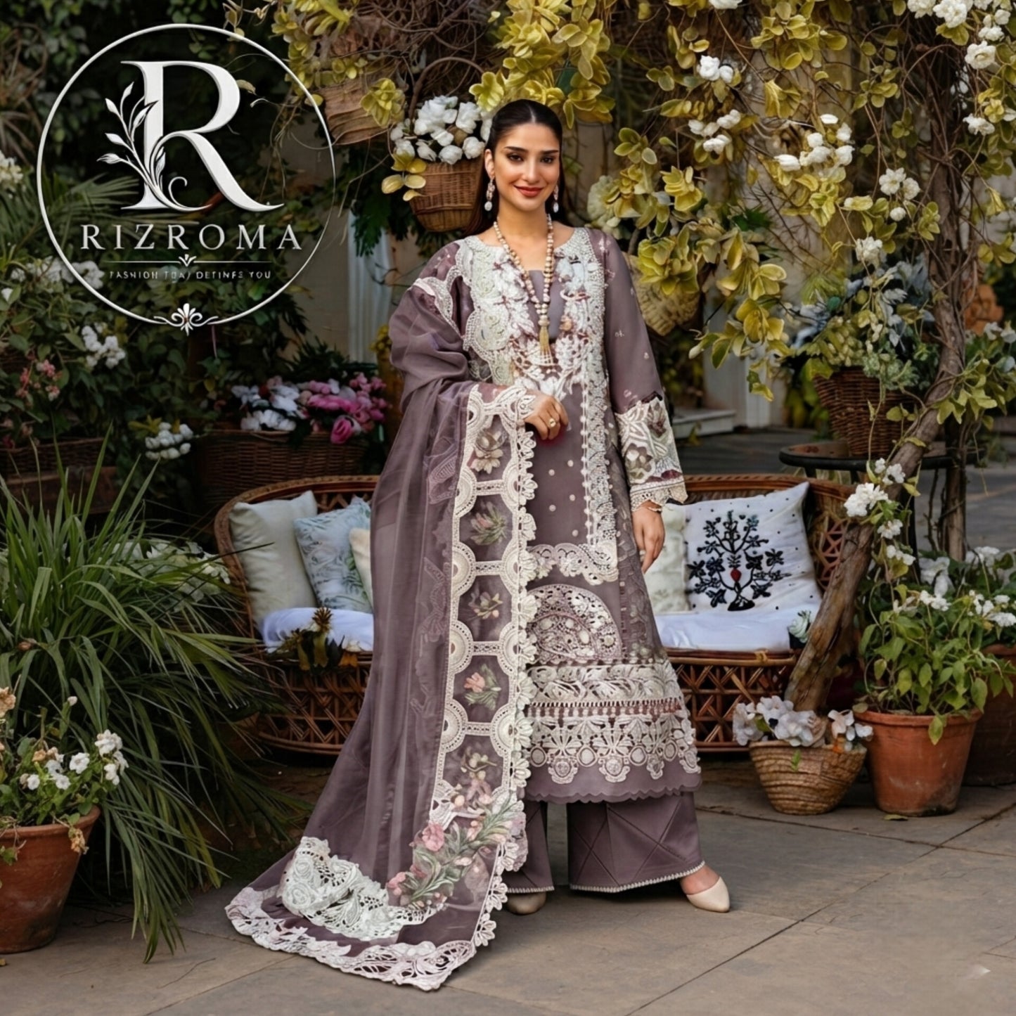 ELAF Chikankari Lawn 3PC Suit Heavy Embroidered with Khaddi Net Dupatta