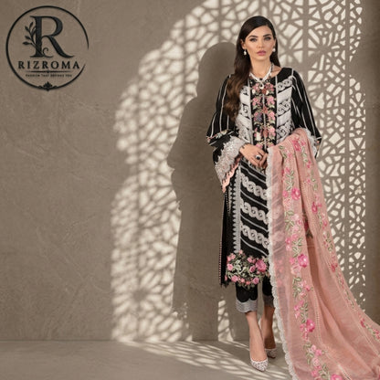 Luxury Eid Lawn Embroidered 3PC Suit with Organza Dupatta Premium Collection