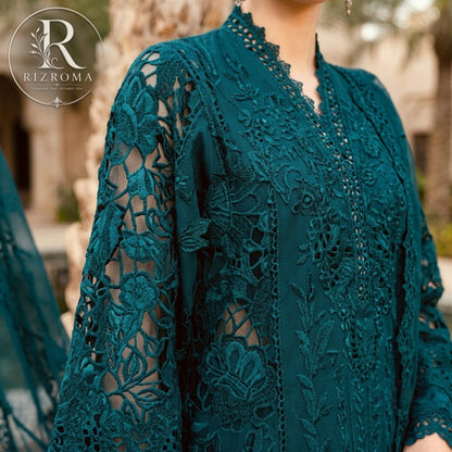 Premium Cotton Embroidered 3PC Suit with Organza Dupatta & 3D Floral Work