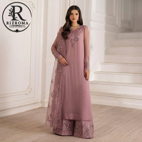 Luxury Embroidered Chiffon 3PC Suit with Organza Dupatta & Malai Trouser
